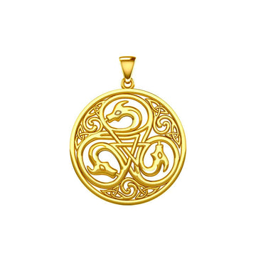 Dragon with Triskele Solid Gold Disc Pendant GPD5820 - Jewelry